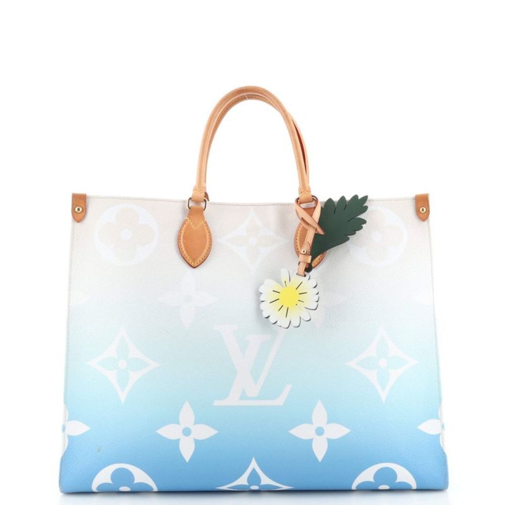 Louis Vuitton White and Blue Gradient Monogram Tote with Tan Handles